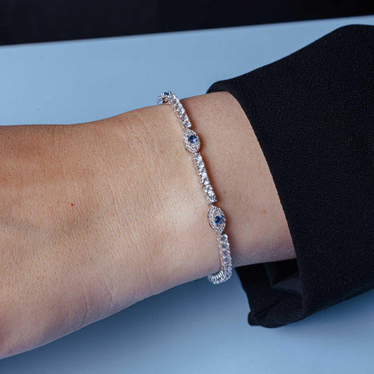 925 Sterling Silver Rhodium Plated 5mm Evil Eye Link CZ Tennis Bracelet