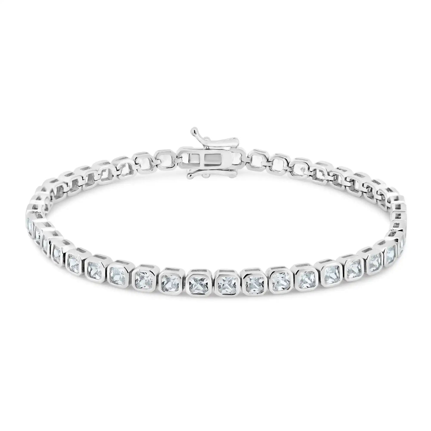 925 Sterling Silver Rhodium Plated Square CZ 4mm Tennis Bracelet