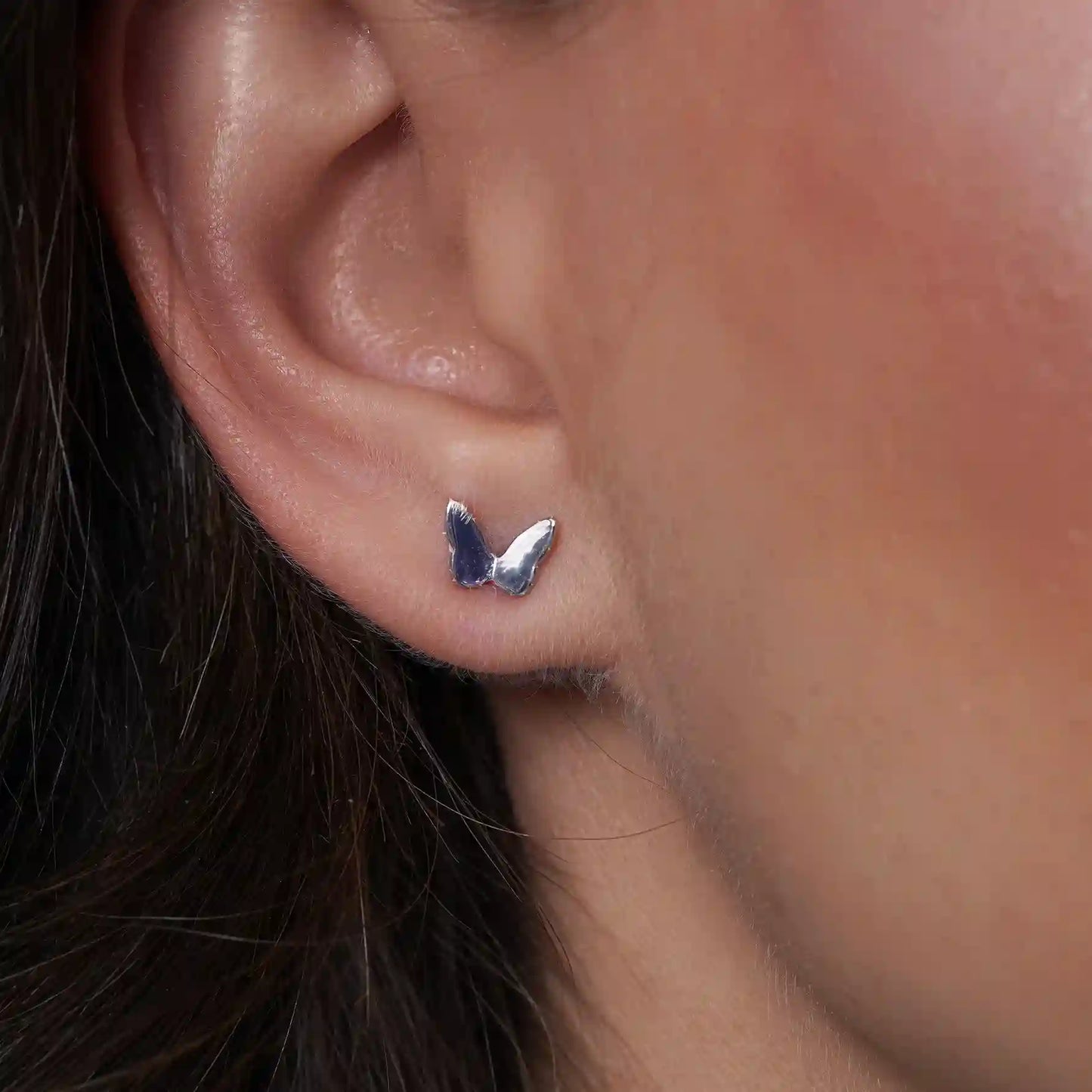 925 Sterling Silver Rhodium Plated 7.8mm x 5.8mm Plain Butterfly Stud Earring