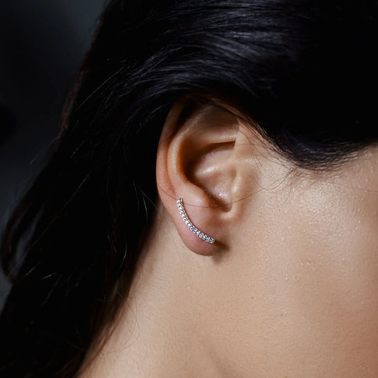 925 Sterling Silver Rhodium Plated CZ Encrusted Bar Earrings