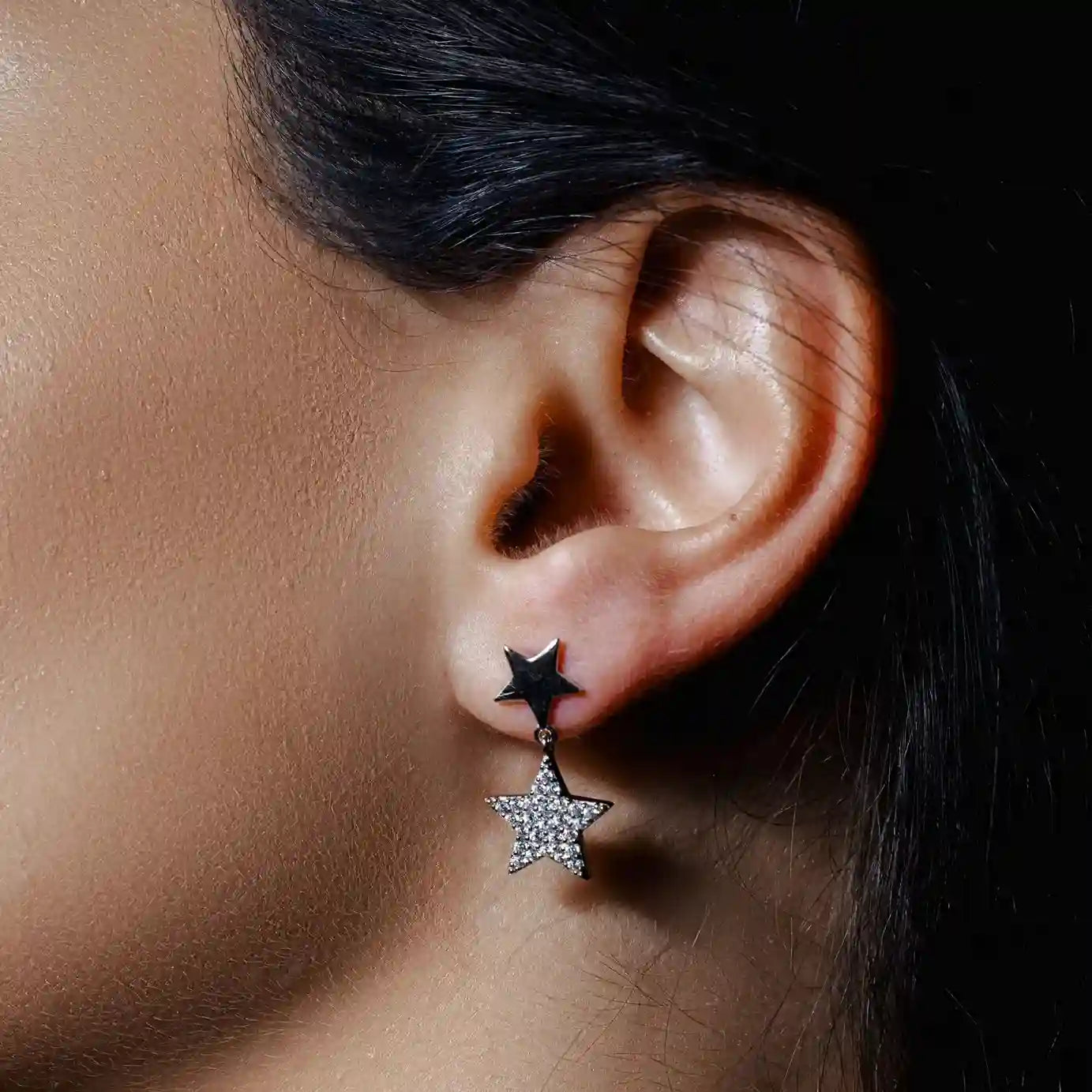 925 Sterling Silver Rhodium Plated Star Earrings with CZ