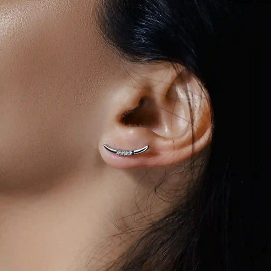 925 Sterling Silver Rhodium Plated CZ Climbing Earrings