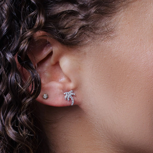 925 Sterling Silver Rhodium Plated Palm Tree CZ Stud Earrings