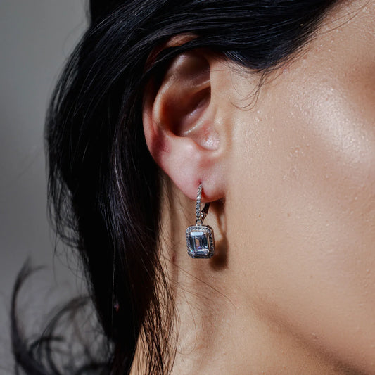 925 Sterling Silver Rhodium Plated Dangling CZ Leverback Earrings
