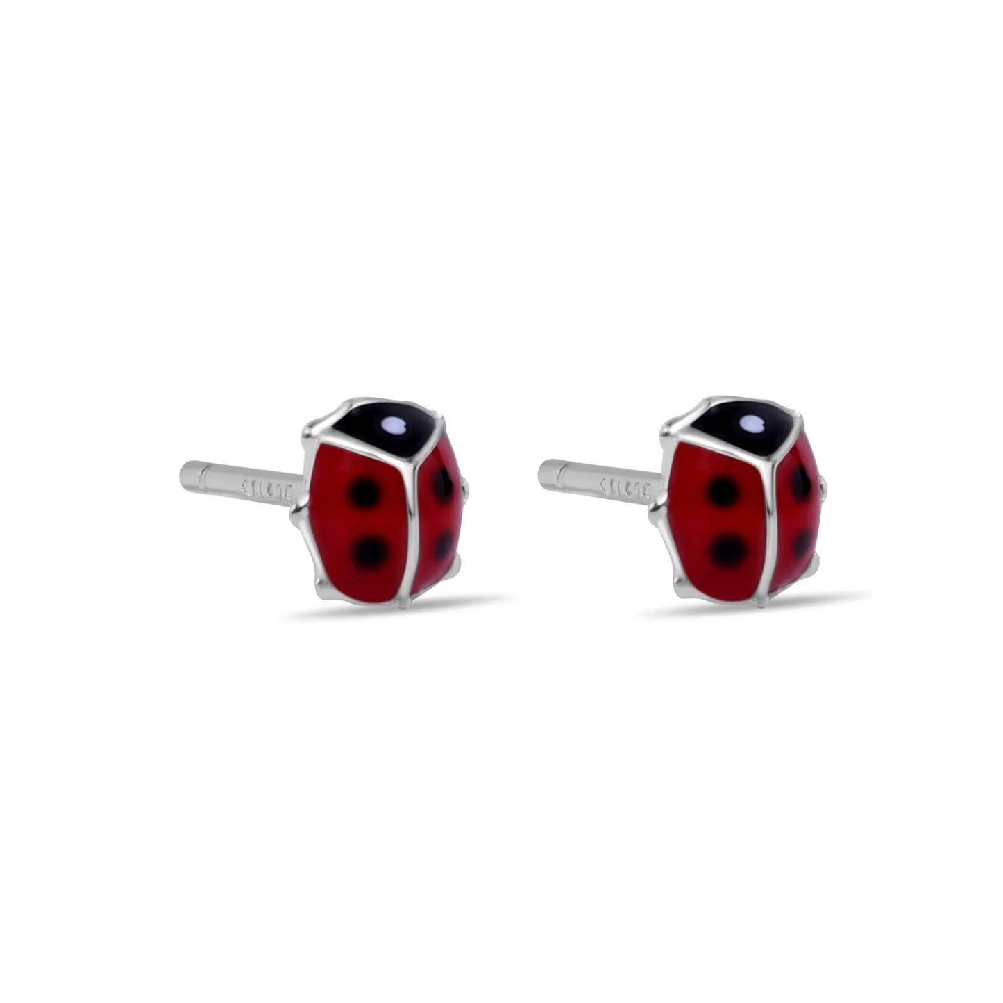 925 Sterling Silver Rhodium Plated Enamel Red Lady Bug Earrings