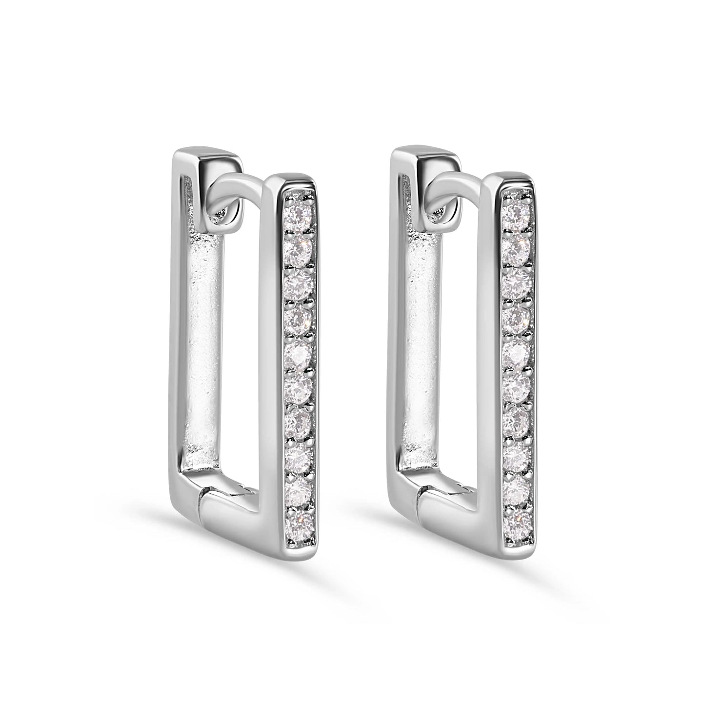 925 Sterling Silver Rhodium Plated Square Clear CZ Latch Lock Earring
