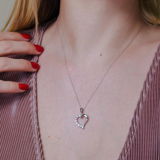 925 Sterling Silver Rhodium Plated  Open CZ Heart Necklace