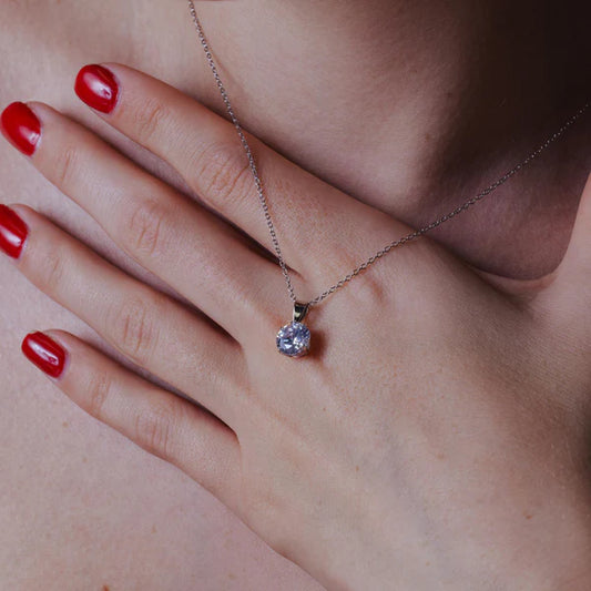 925 Sterling Silver Rhodium Plated Round Clear CZ Solitaire Necklace