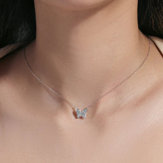 925 Sterling Silver Rhodium Plated Butterfly CZ Necklace