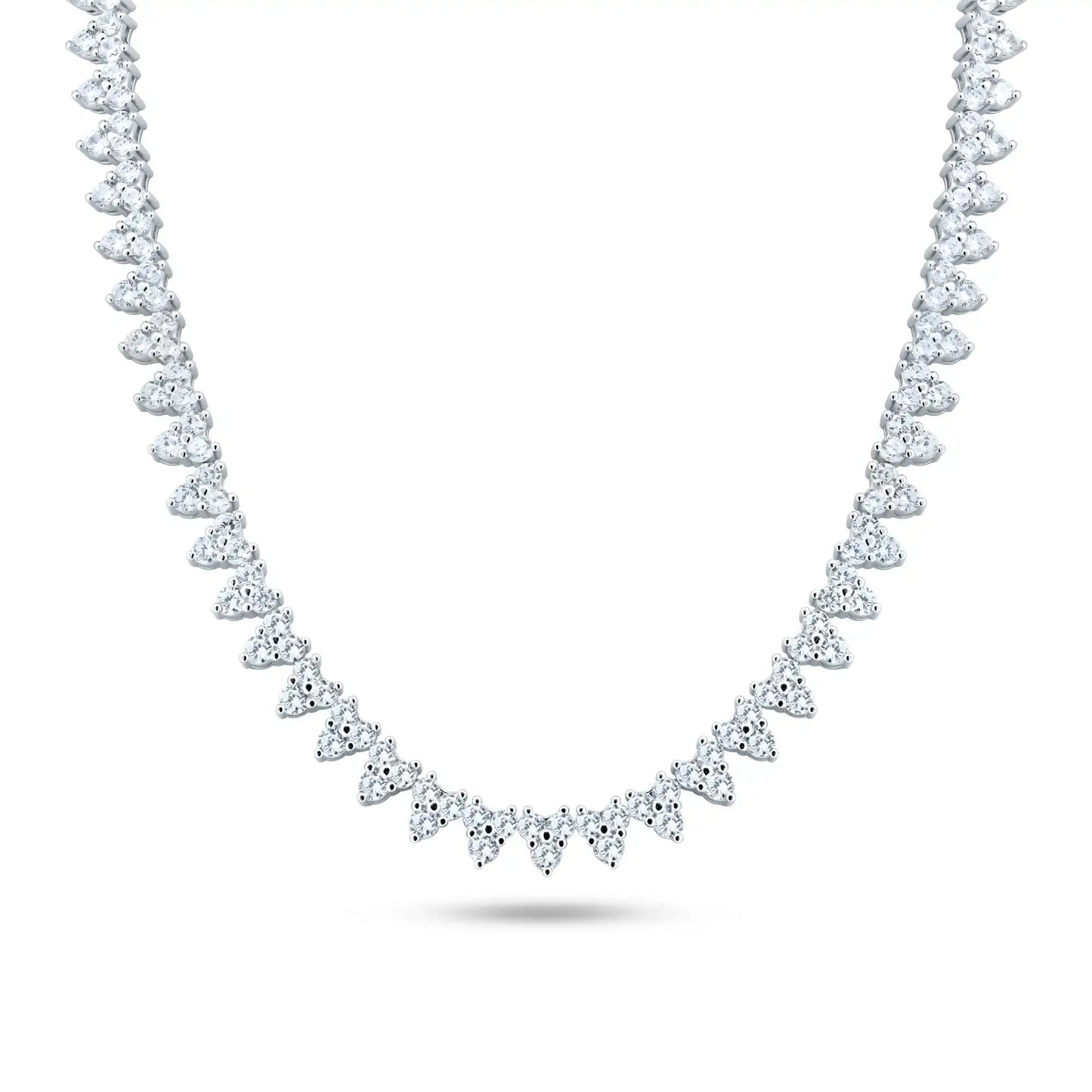 925 Sterling Silver Rhodium Plated Multi Shape Clear CZ Tennis Necklace