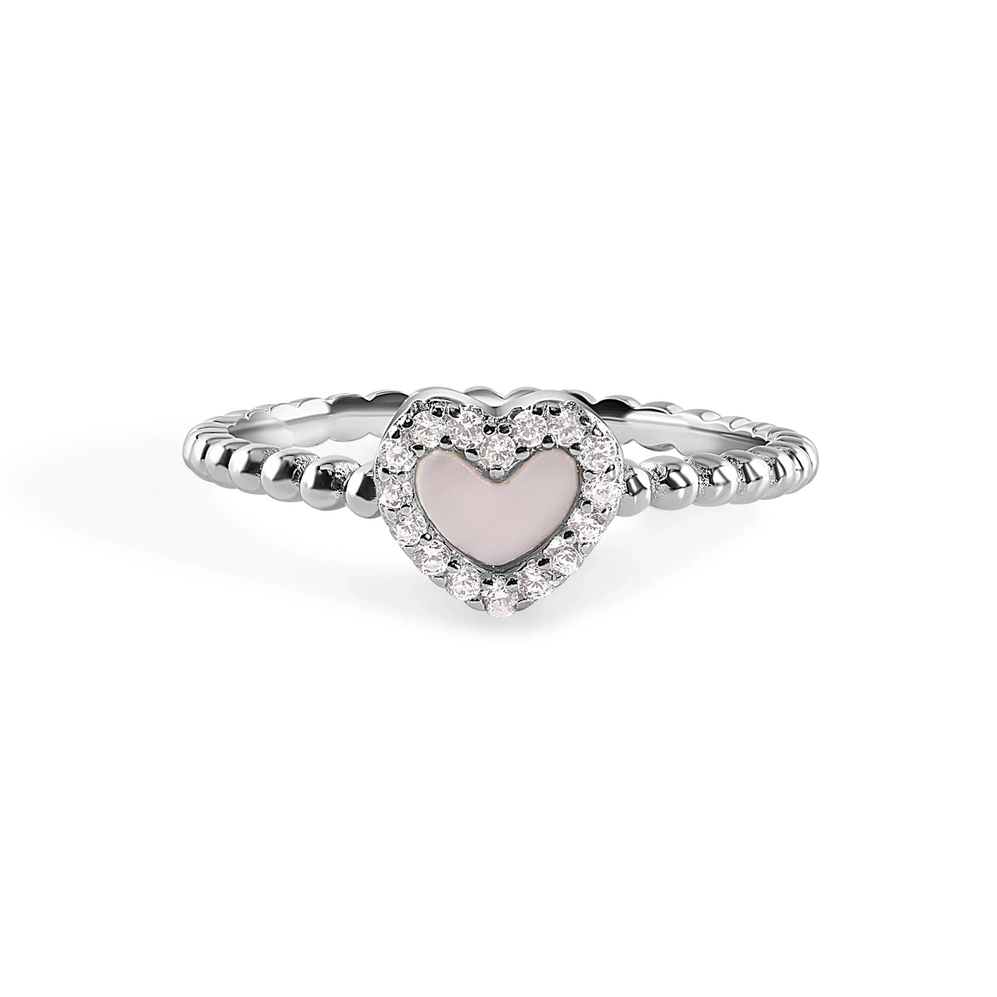 925 Sterling Silver Nickel Free Rhodium Plated Syntethic Opal Heart Clear CZ Ring