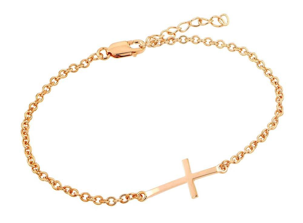 925 Silver Rose Gold Plated Sideways Cross Bracelet