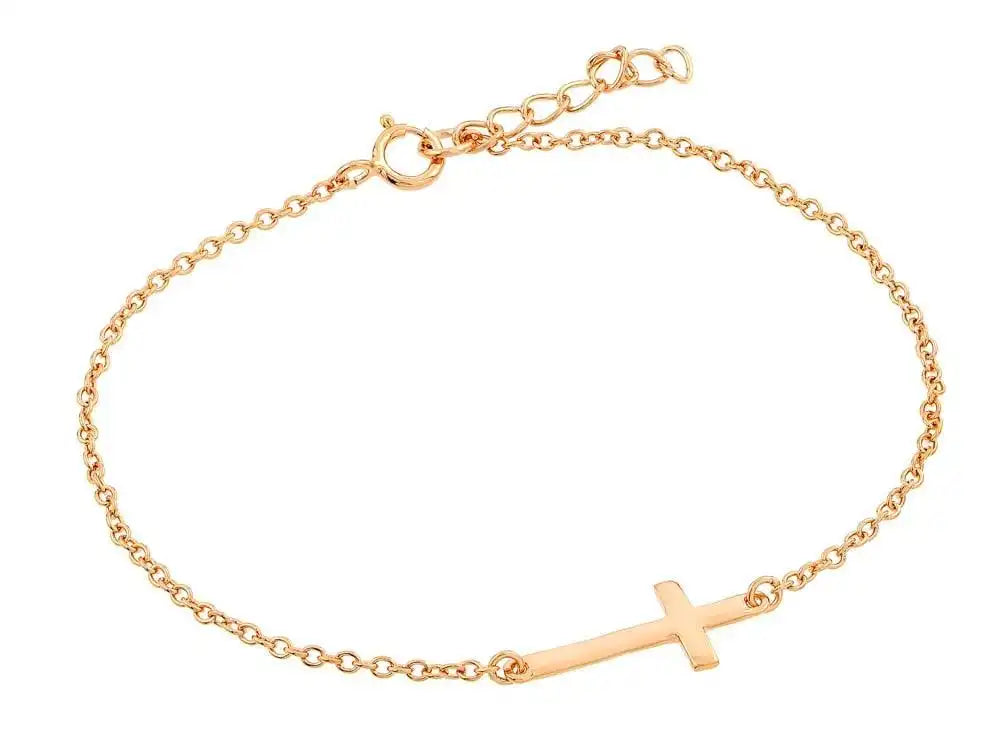 925 Sterling Silver Rose Gold Plated Sideways Cross Bracelet
