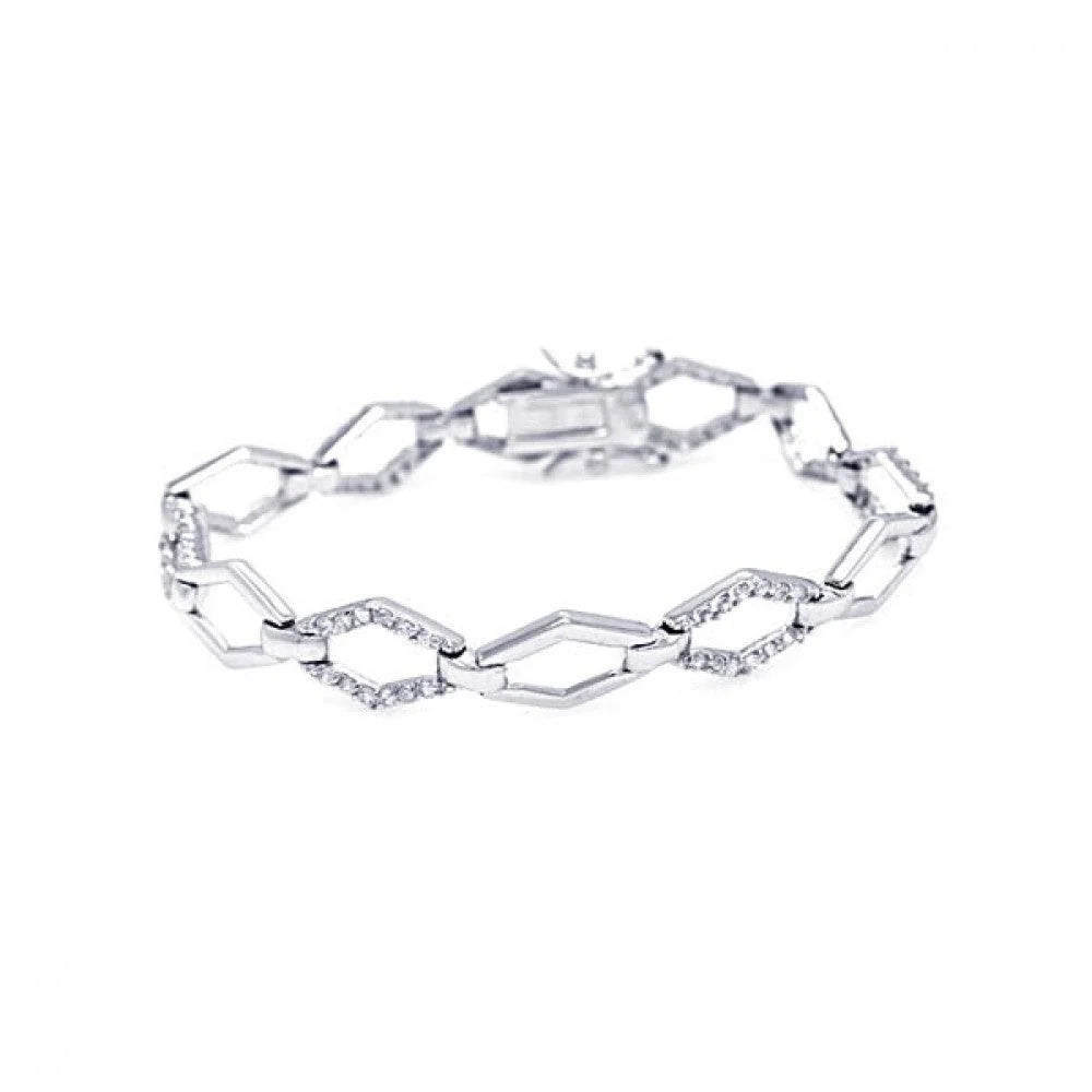 925 Silver Rhodium Plated Open Sharp Marquis CZ Outline Bracelet