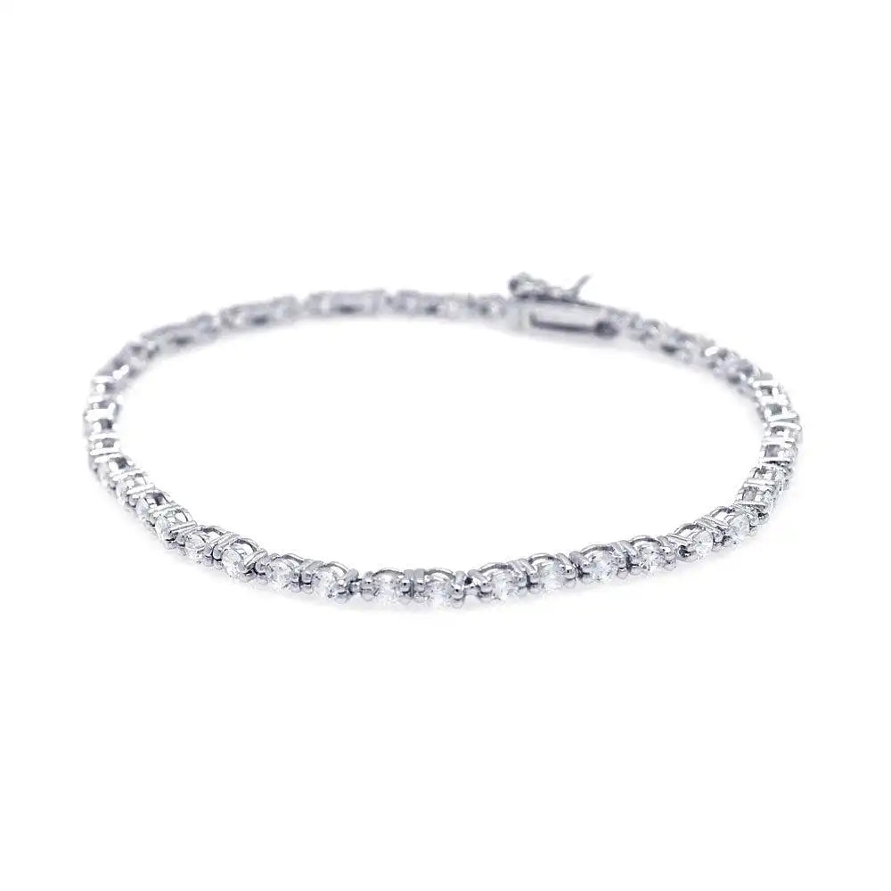 925 Sterling Silver Rhodium Plated Round Clear CZ Tennis Bracelet