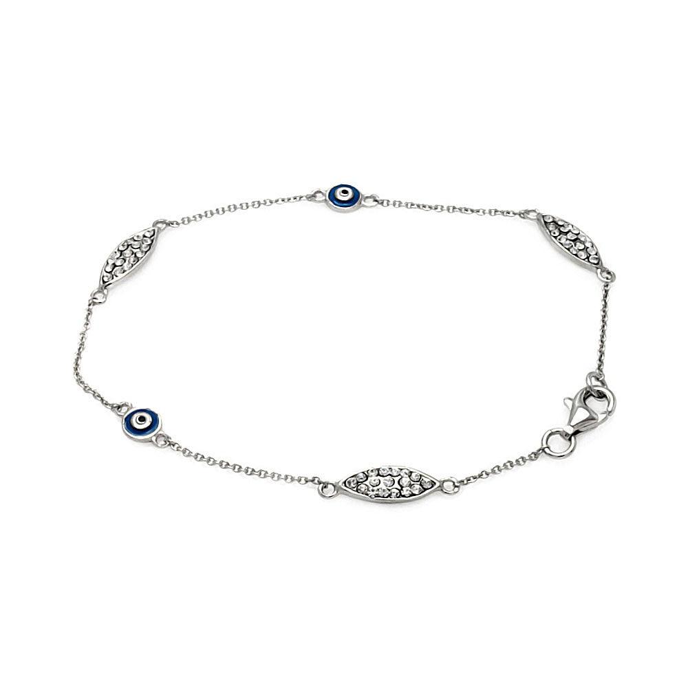 925 Silver Rhodium Plated Evil Eye Clear CZ Bracelet