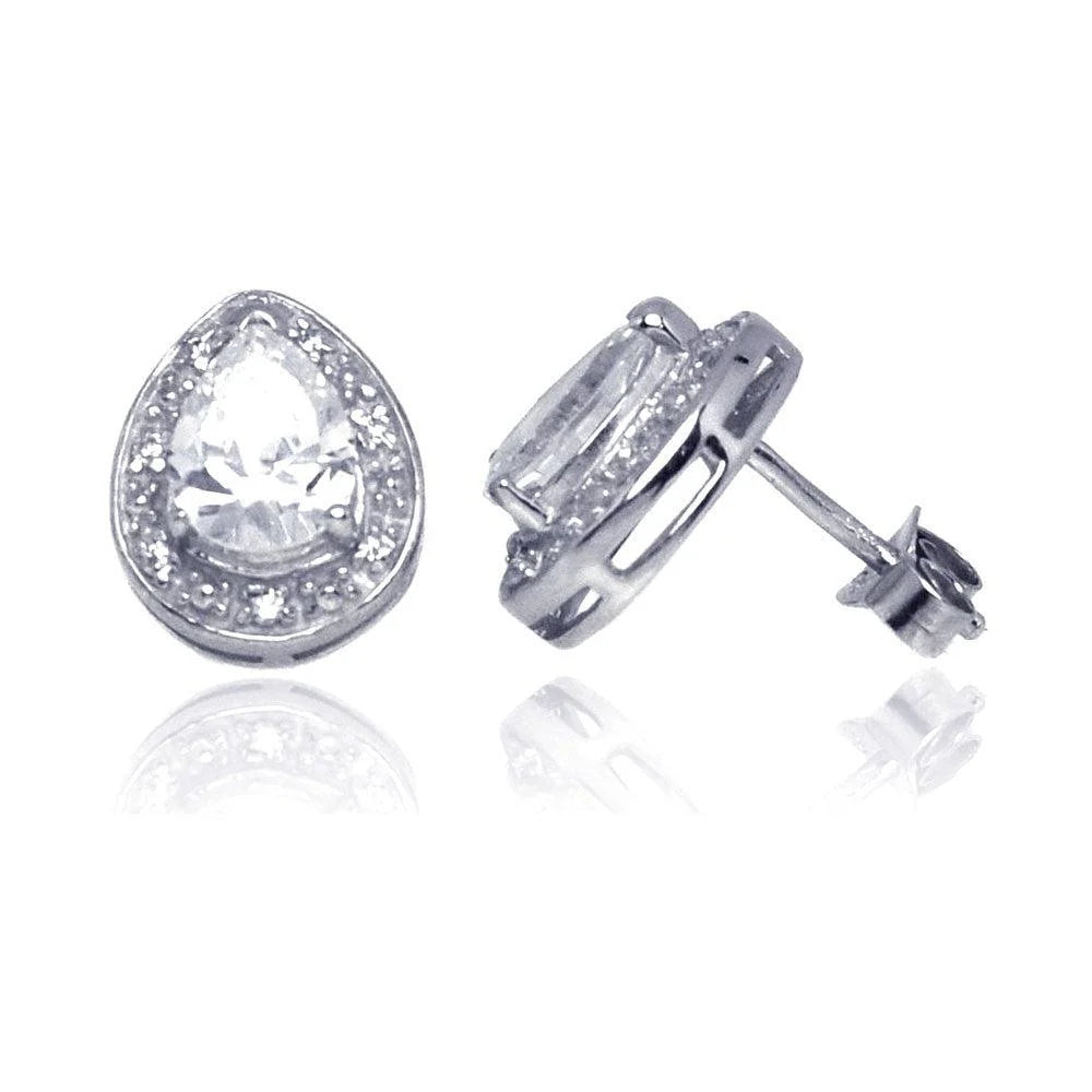 925 Silver Rhodium Plated Teardrop CZ Stud Earrings