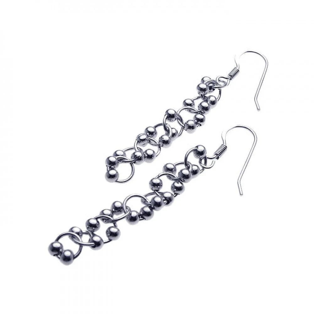 925 Silver Clearance-Rhodium Plated Multi Ball Round Dangling Hook Earrings