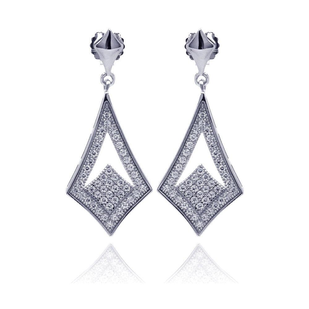 925 Silver Rhodium Plated Micro Pave Clear Open Sharp Marquis CZ Dangling Stud Earrings