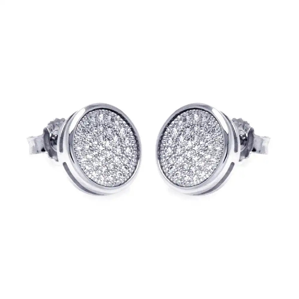 925 Sterling Silver Rhodium Plated Micro Pave Clear Circle CZ Stud Earrings