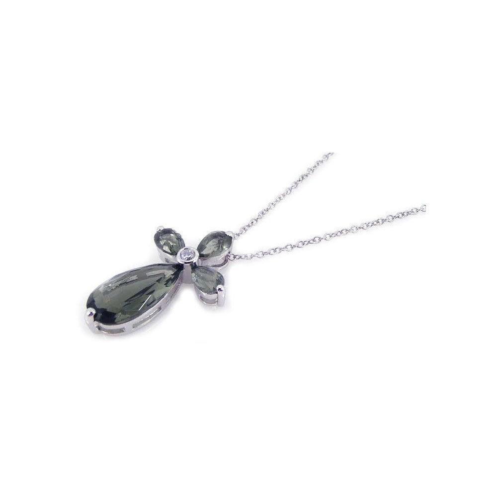 925 Silver Clearance-Rhodium Plated Cross Teardrop CZ Necklace