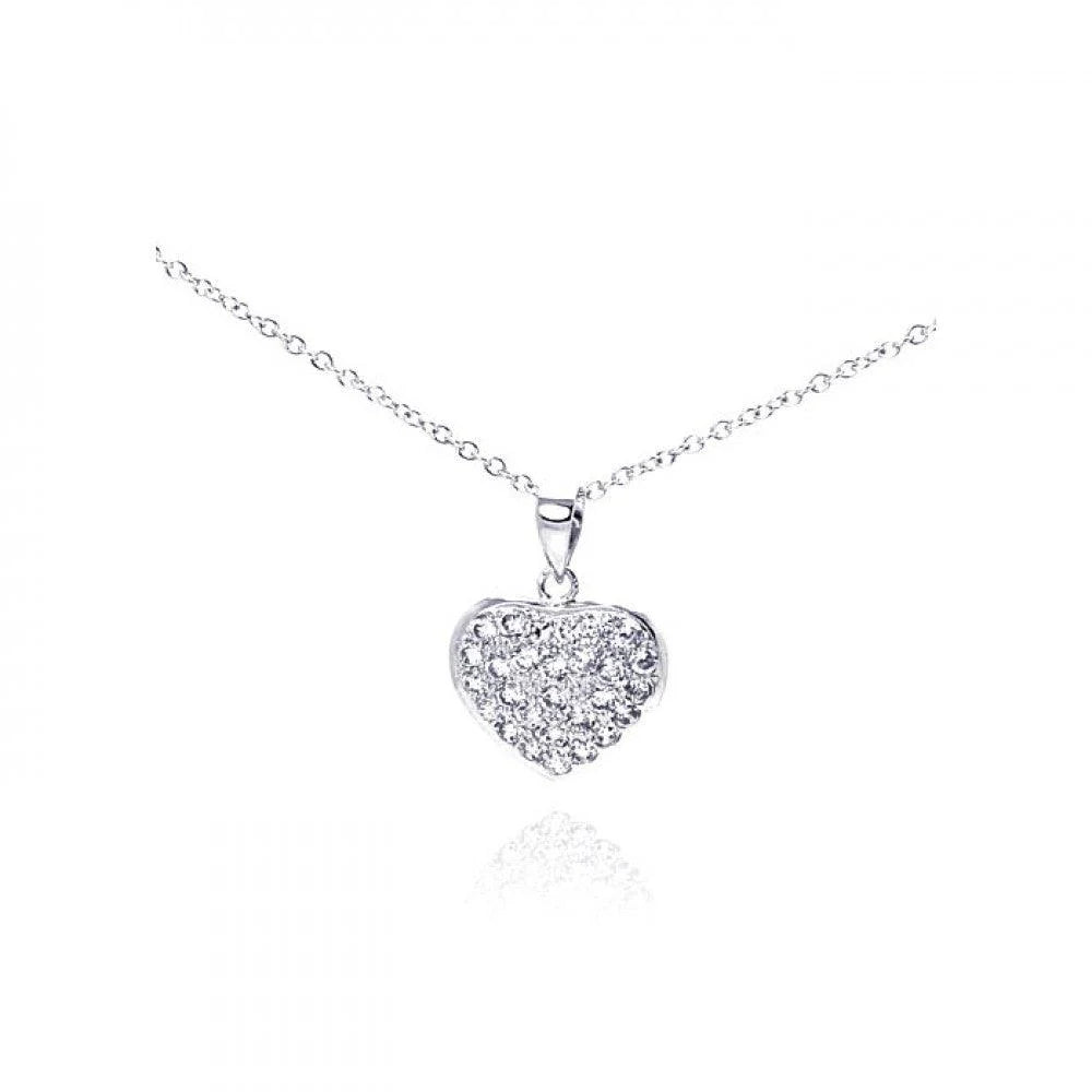 925 Silver Rhodium Heart Encrusted CZ Necklace