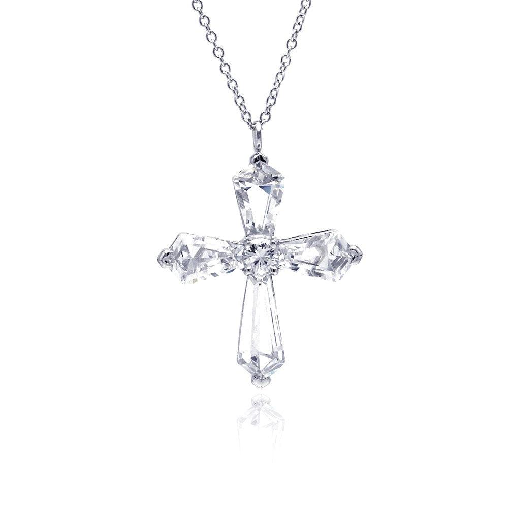 925 Silver Rhodium Plated Cross CZ Necklace