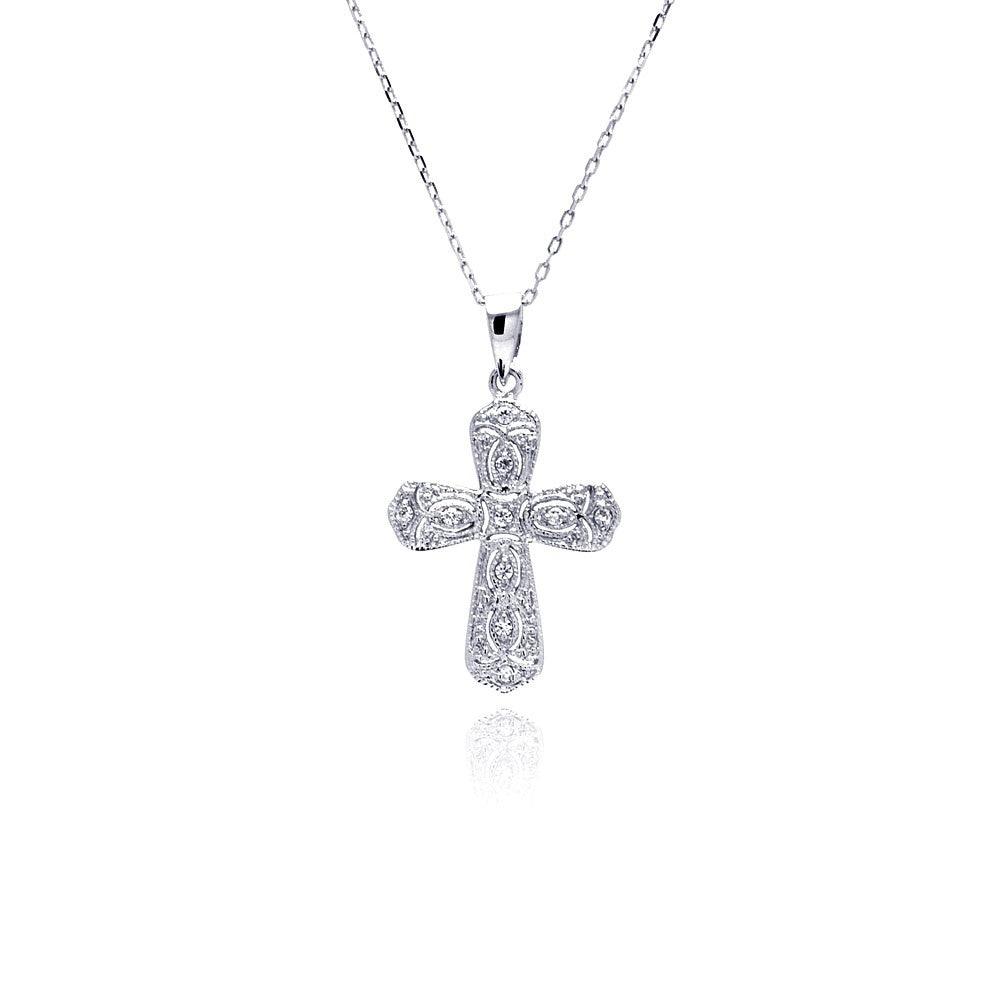 925 Silver Rhodium Plated Cross CZ Necklace