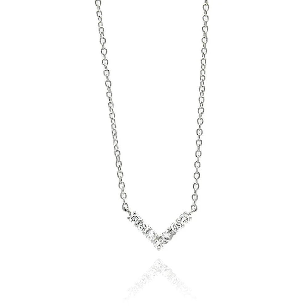 925 Silver Rhodium Plated V CZ Necklace