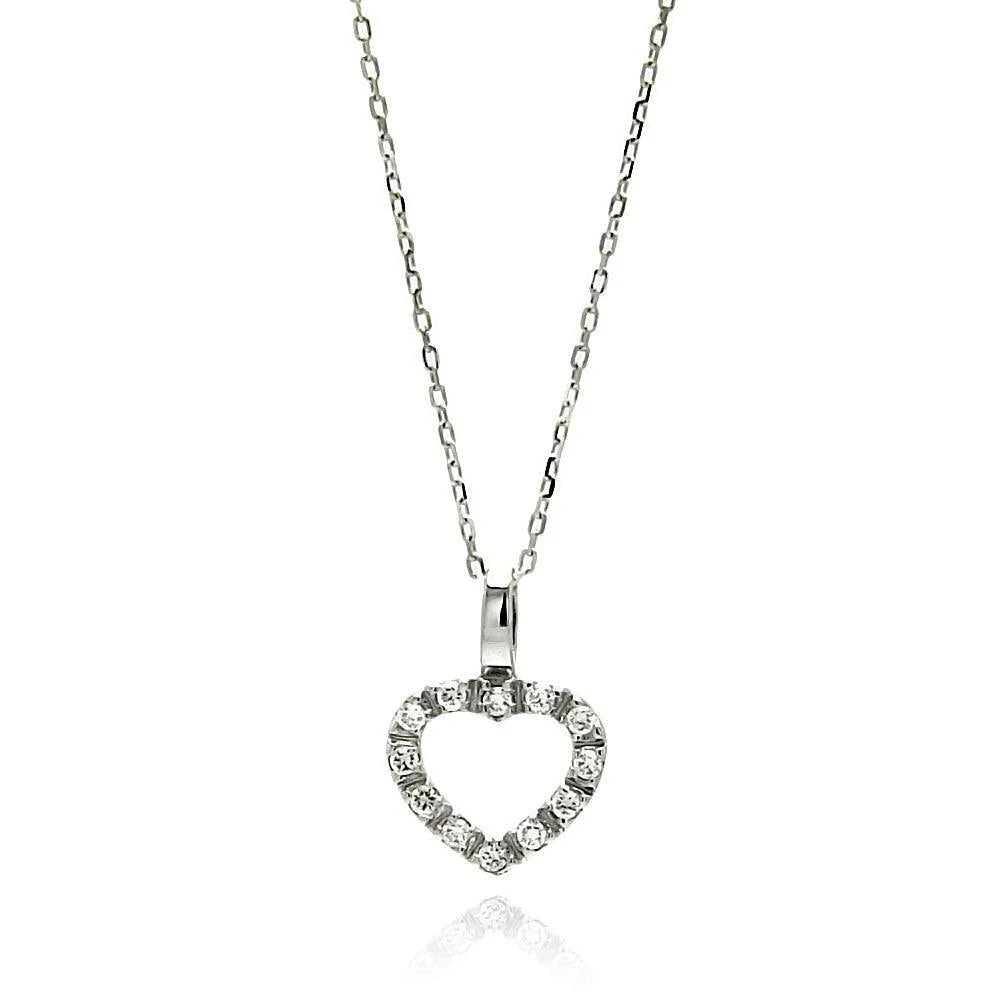 925 Silver Rhodium Plated Open Heart CZ Necklace
