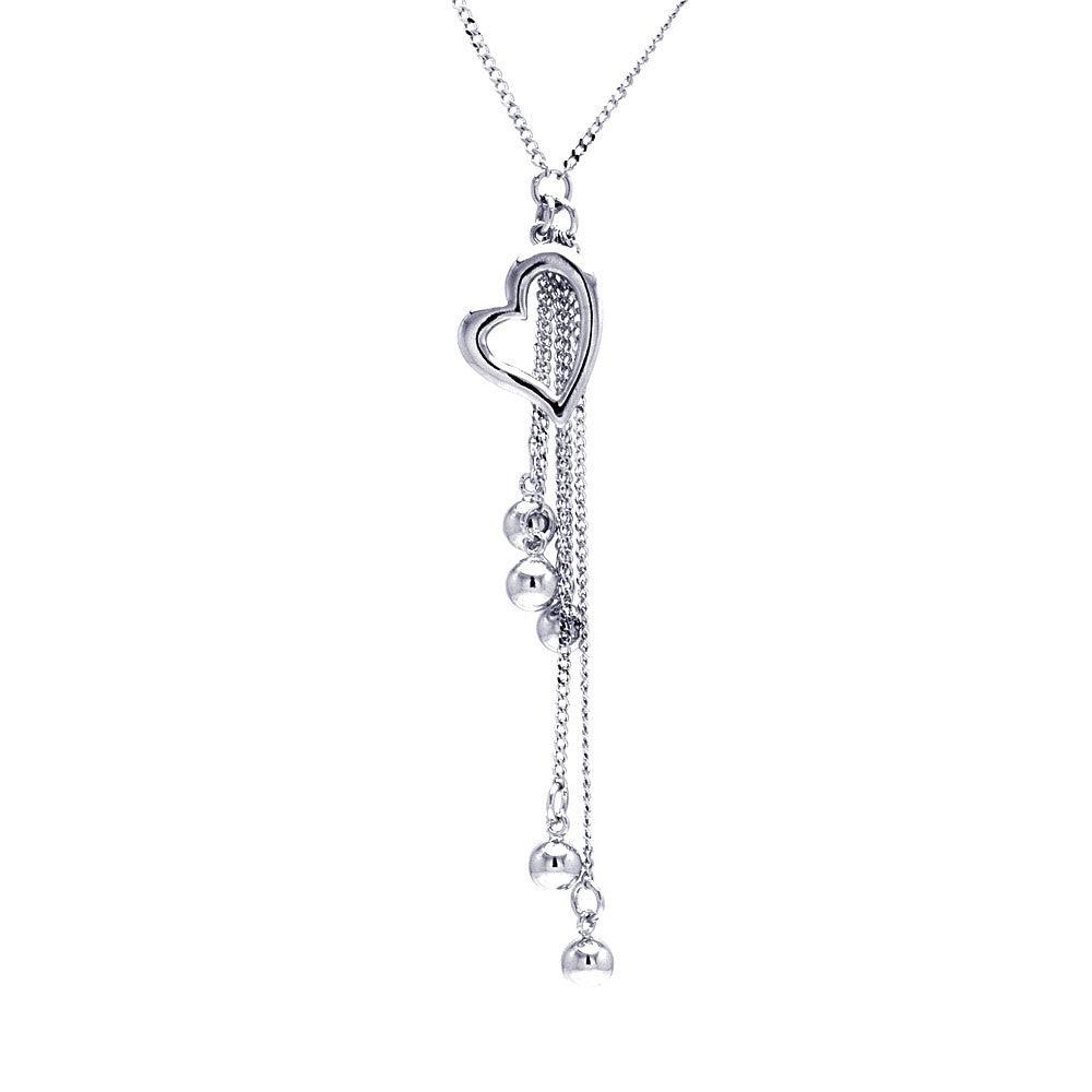 925 Silver Clearance-Rhodium Plated Clear CZ Heart Dangling Pendant Necklace