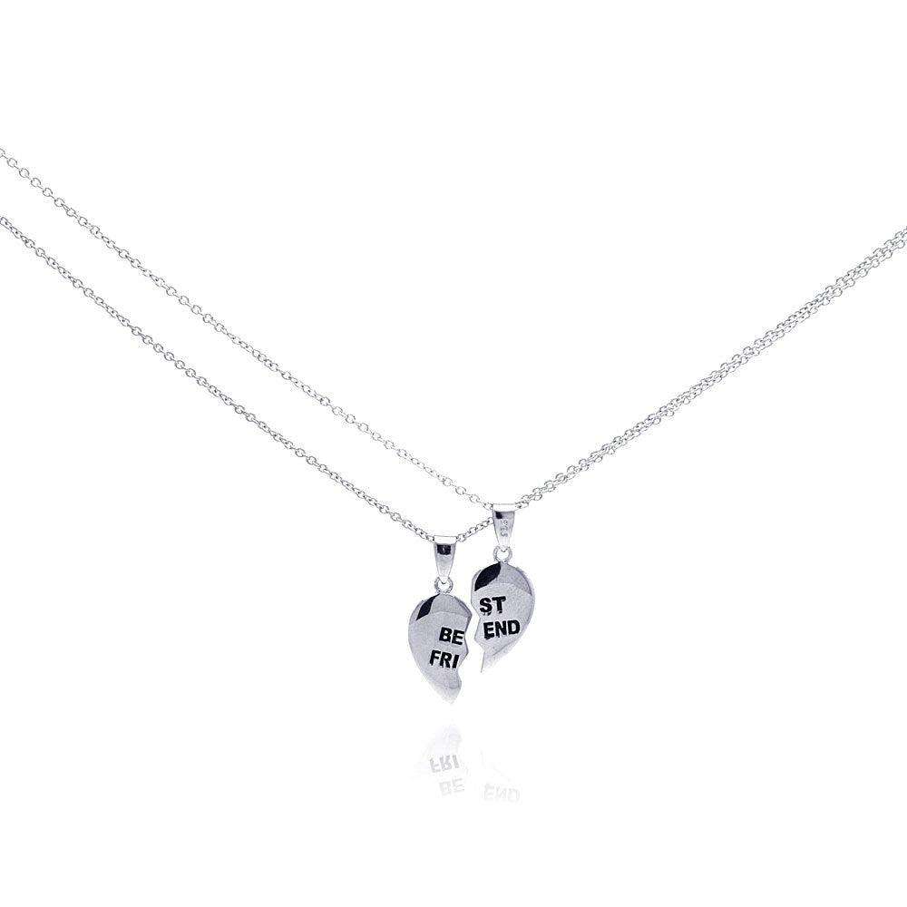 925 Silver Rhodium Plated Half Heart Piece Pendant Necklace