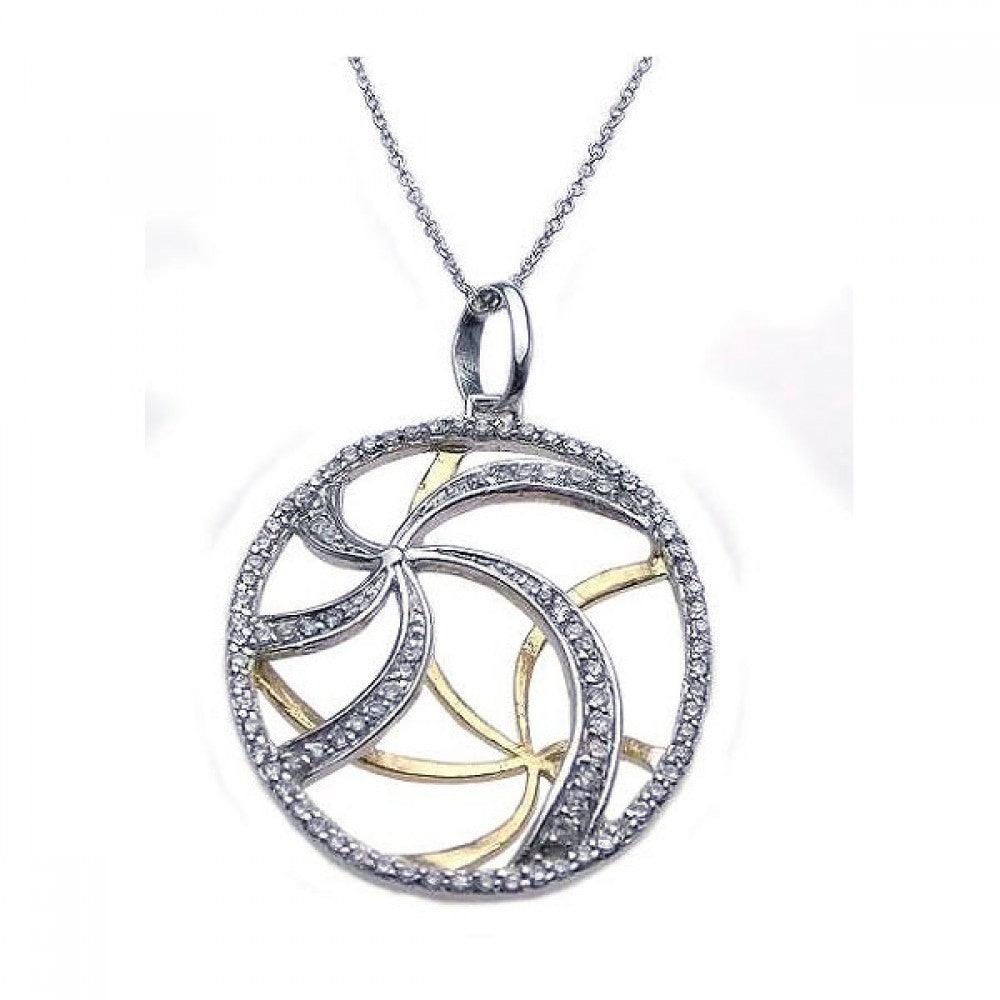 925 Silver Clearance-Rhodium and Gold Plated Clear CZ Swirl Pendant Necklace