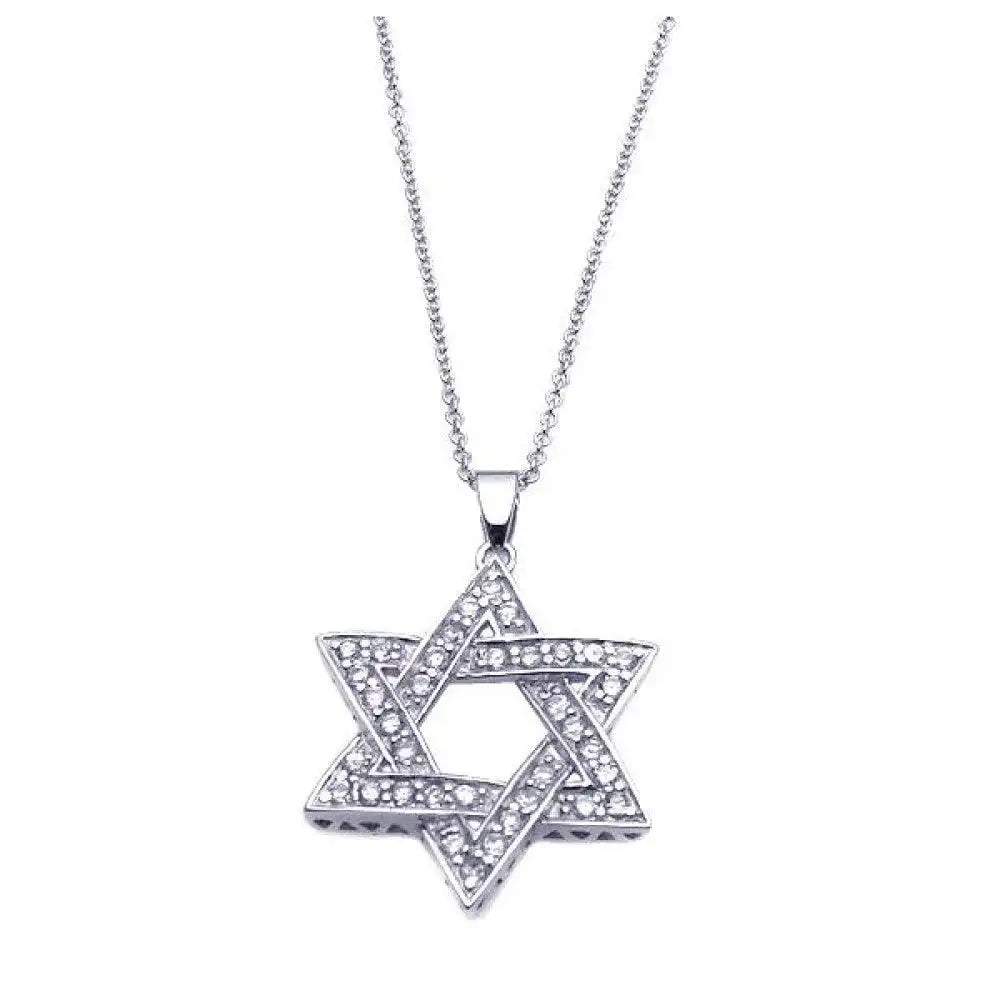 925 Sterling Silver Rhodium Plated Clear CZ Star Pendant Necklace