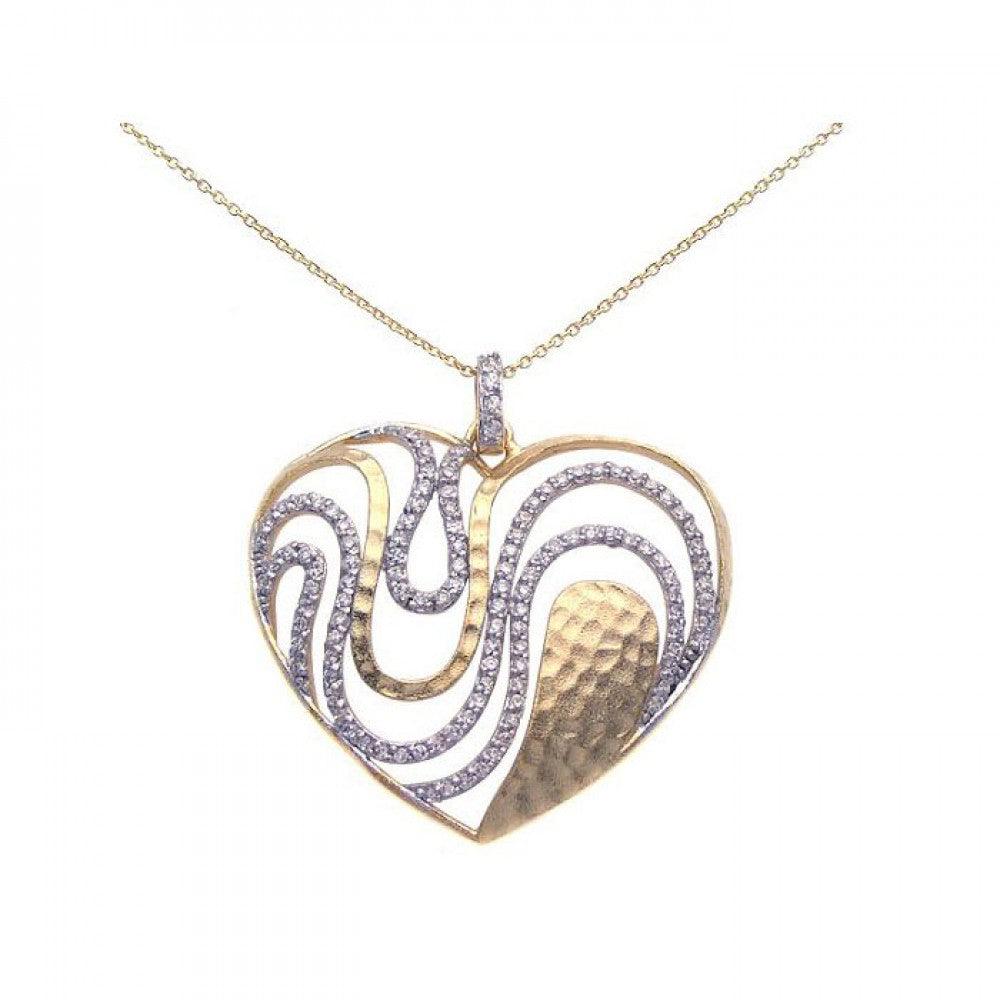 925 Silver Clearance-Gold and Rhodium Plated Clear CZ Heart Pendant Necklace