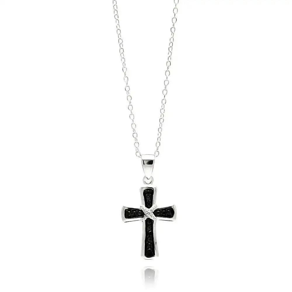 925 Sterling Silver Rhodium Plated Clear CZ Cross Pendant Necklace