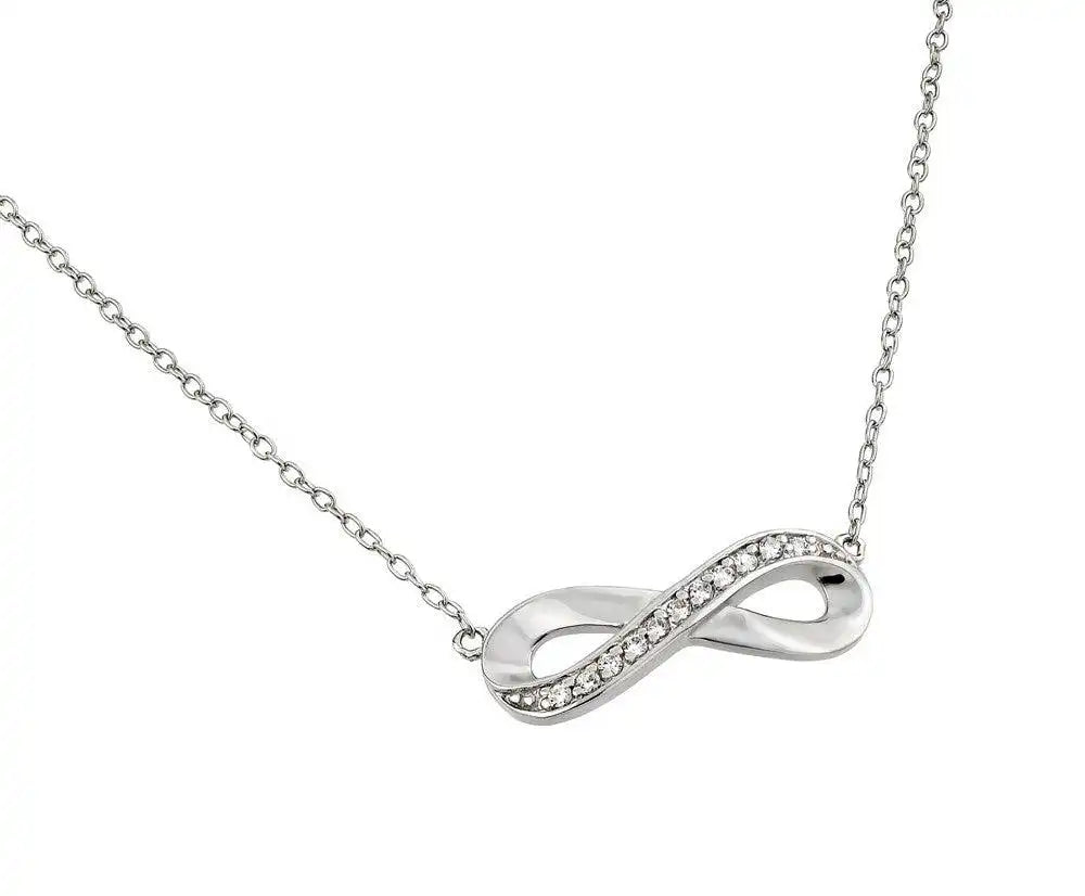 925 Sterling Silver Rhodium Plated Clear CZ Infinity Pendant Necklace