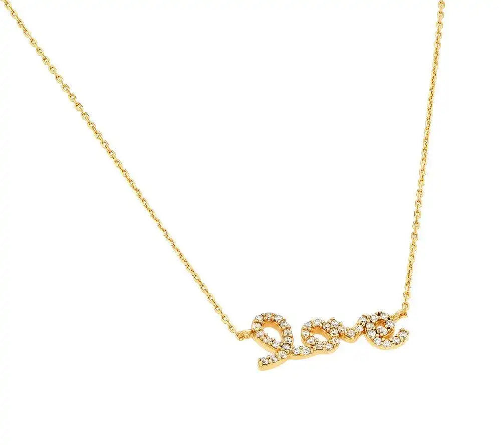 925 Sterling Silver Gold Plated Clear CZ Love Pendant Necklace