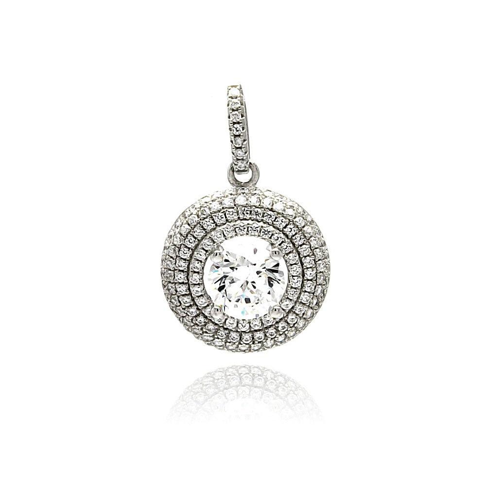 925 Silver Rhodium Plated Circle Micro Pave CZ Dangling Pendant