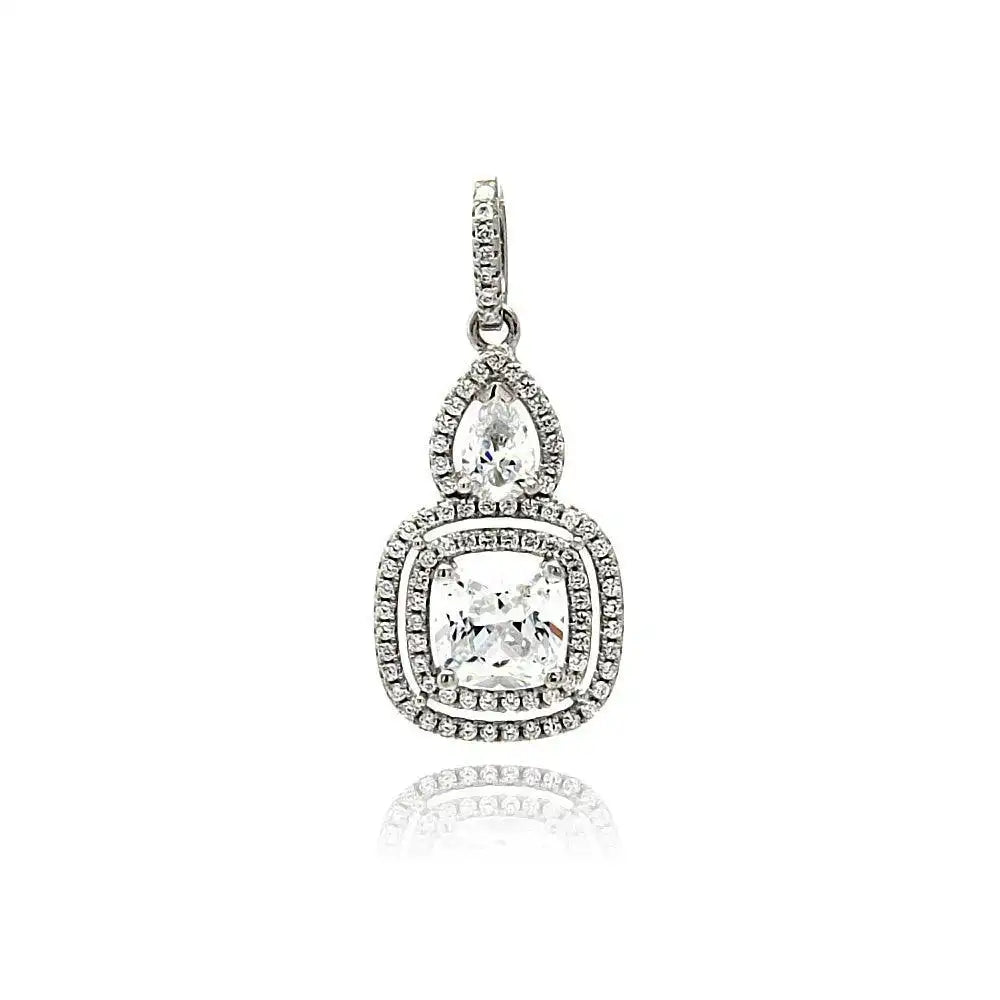 925 sterling Silver Rhodium Plated Square Teardrop Micro Pave CZ Dangling Pendant Rhodium Plated Square Teardrop Micro Pave CZ Dangling Pendant Rhodium Plated Square Teardrop Micro Pave CZ Dangling Pendant