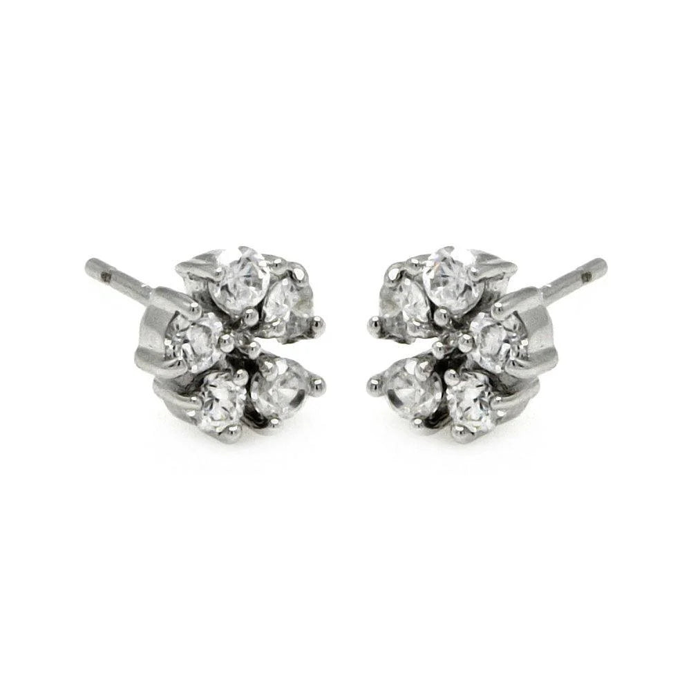 925 Silver Rhodium Plated Flower CZ Stud Earrings