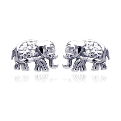925 Sterling Silver Rhodium Plated Elephant Cluster CZ Stud Earrings