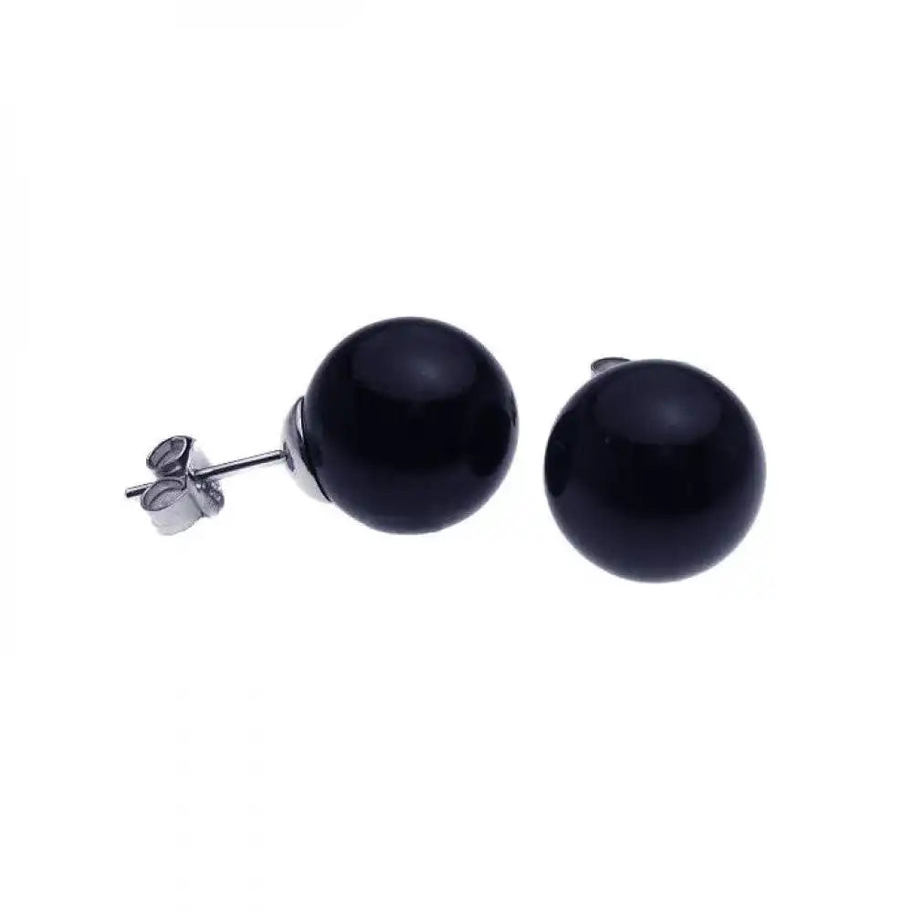 925 Sterling Silver Rhodium Plated Black Pearl CZ Stud Earrings