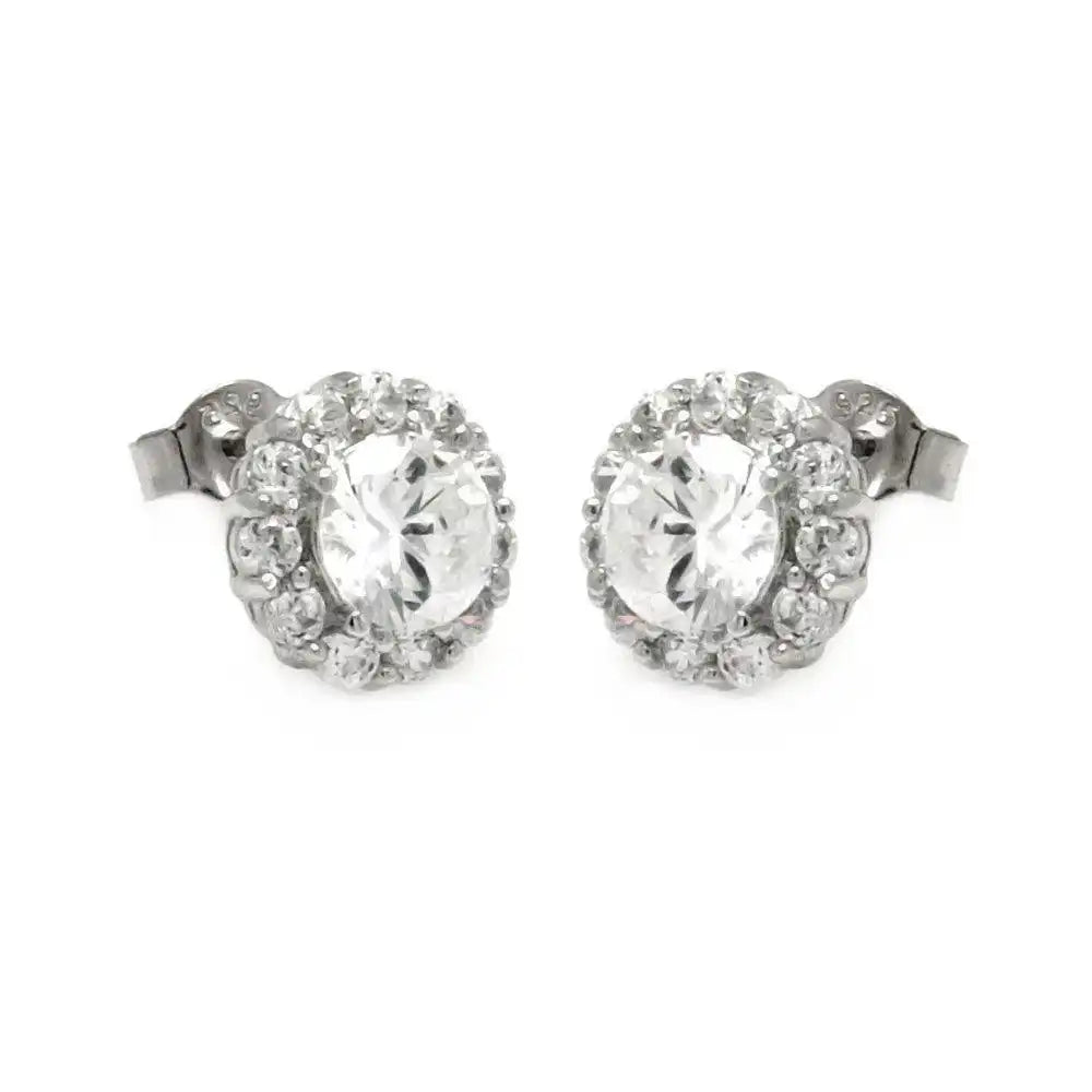 925 Sterling Silver Rhodium Plated Round Clear CZ Stud Earrings