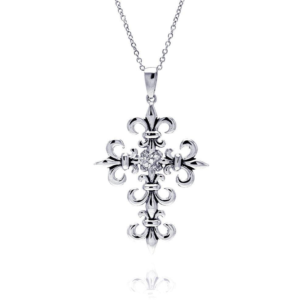 925 Silver Rhodium Plated Celtic Cross Outline Pendant Necklace