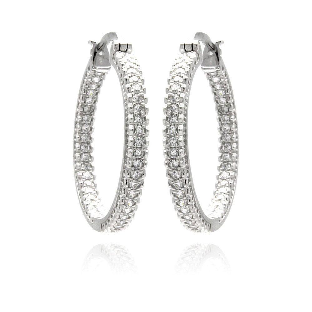 925 Silver Rhodium Plated Micro Pave Clear CZ Hoop Earrings