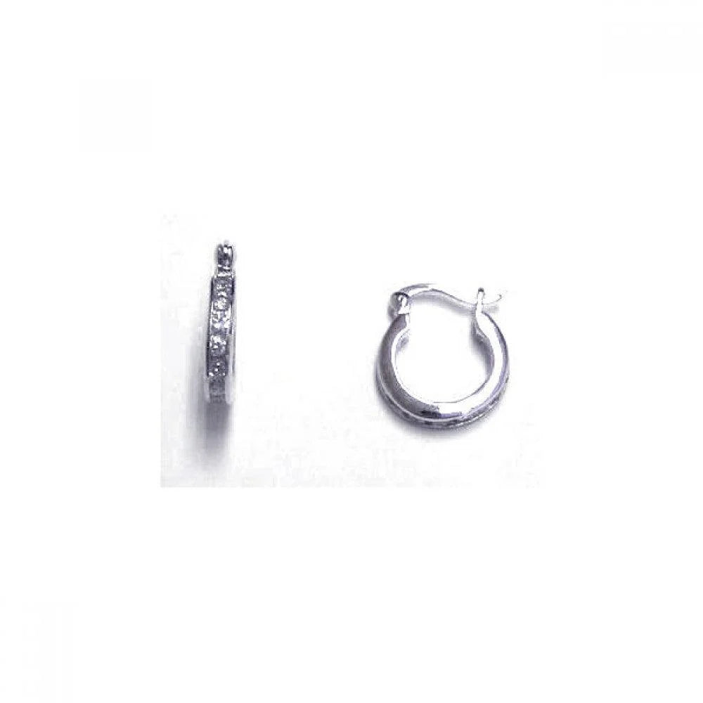 925 Silver Rhodium Plated Channel Clear CZ huggie hoop Earrings