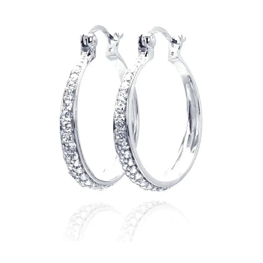 925 Sterling Silver Rhodium Plated CZ Hoop Earrings