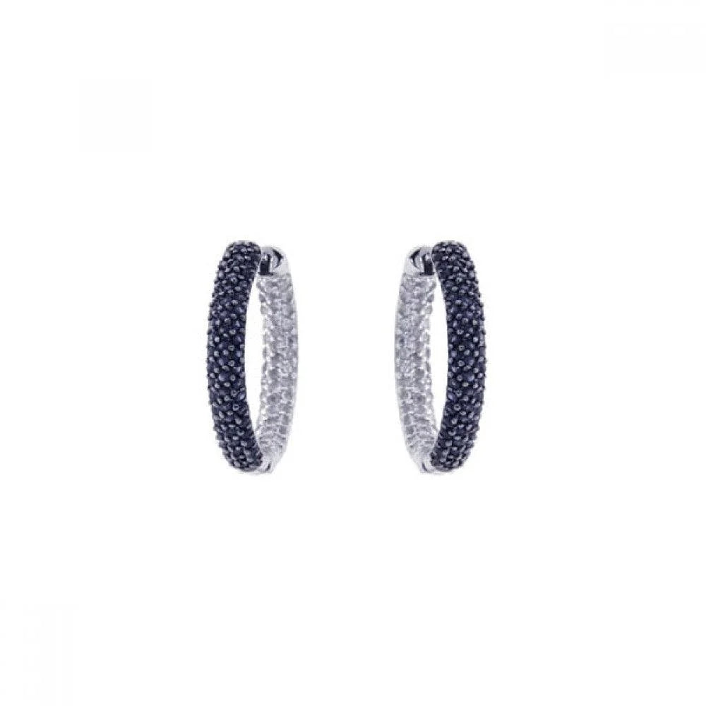 925 Silver Rhodium Plated Round CZ Hoop Earrings