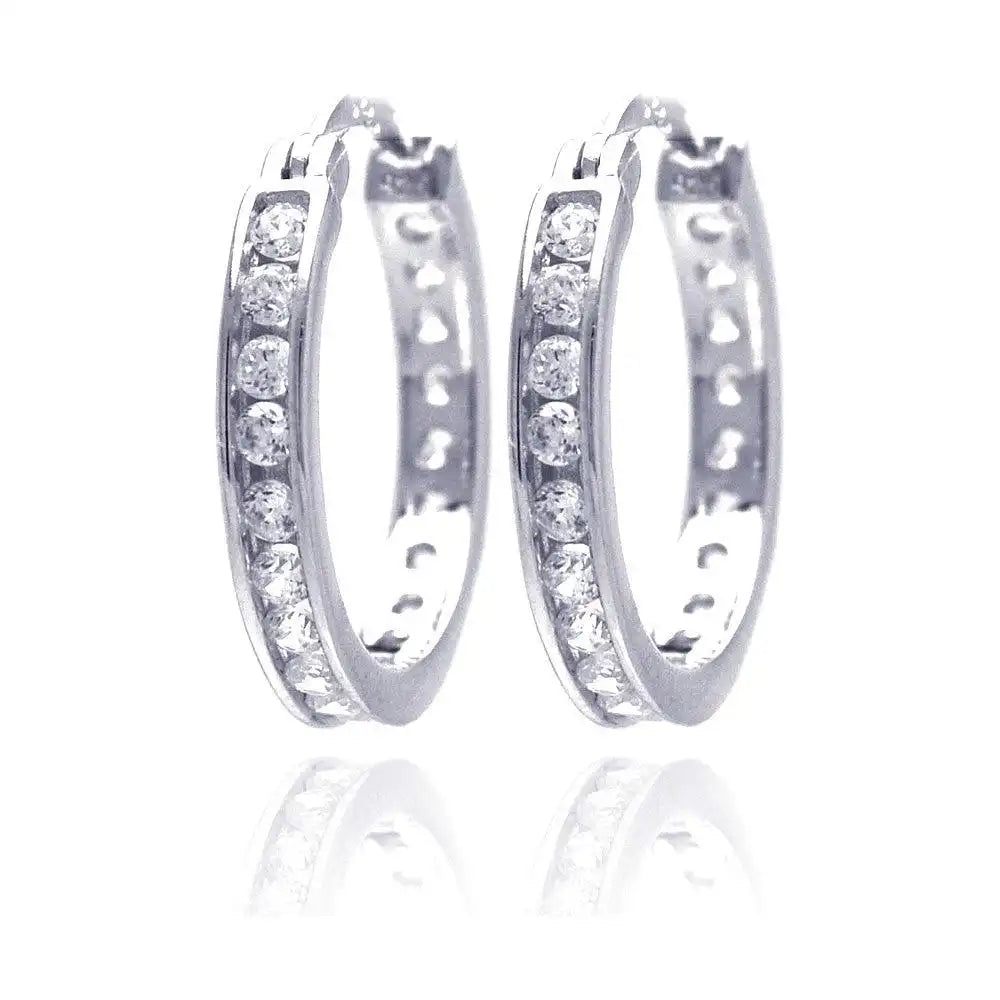 925 Sterling Silver Rhodium Plated 2.8mm Round Clear CZ Hoop Earrings